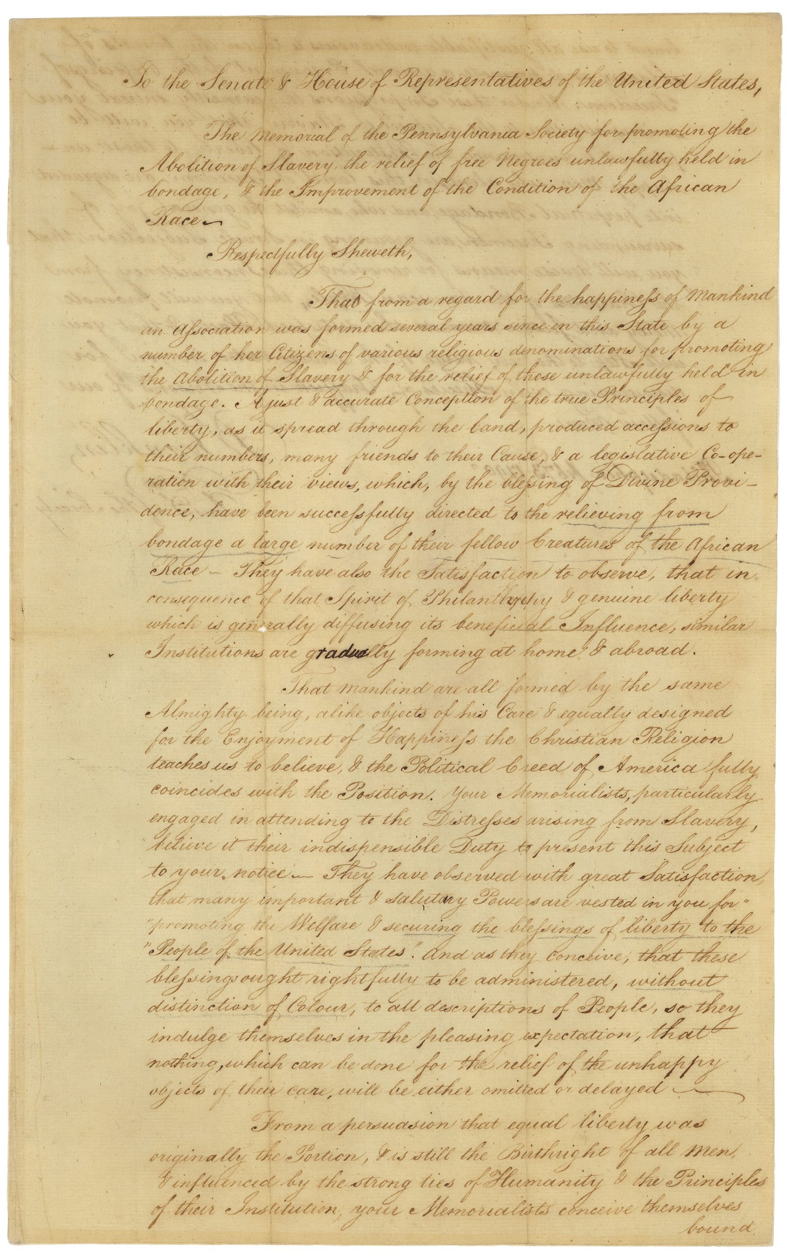 Petition From The Pennsylvania Society For Promoting The Abolition Of 