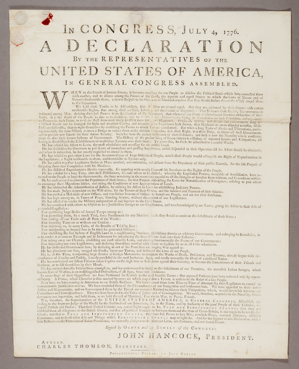Preserving the Dunlap Broadside of the Declaration of Independence