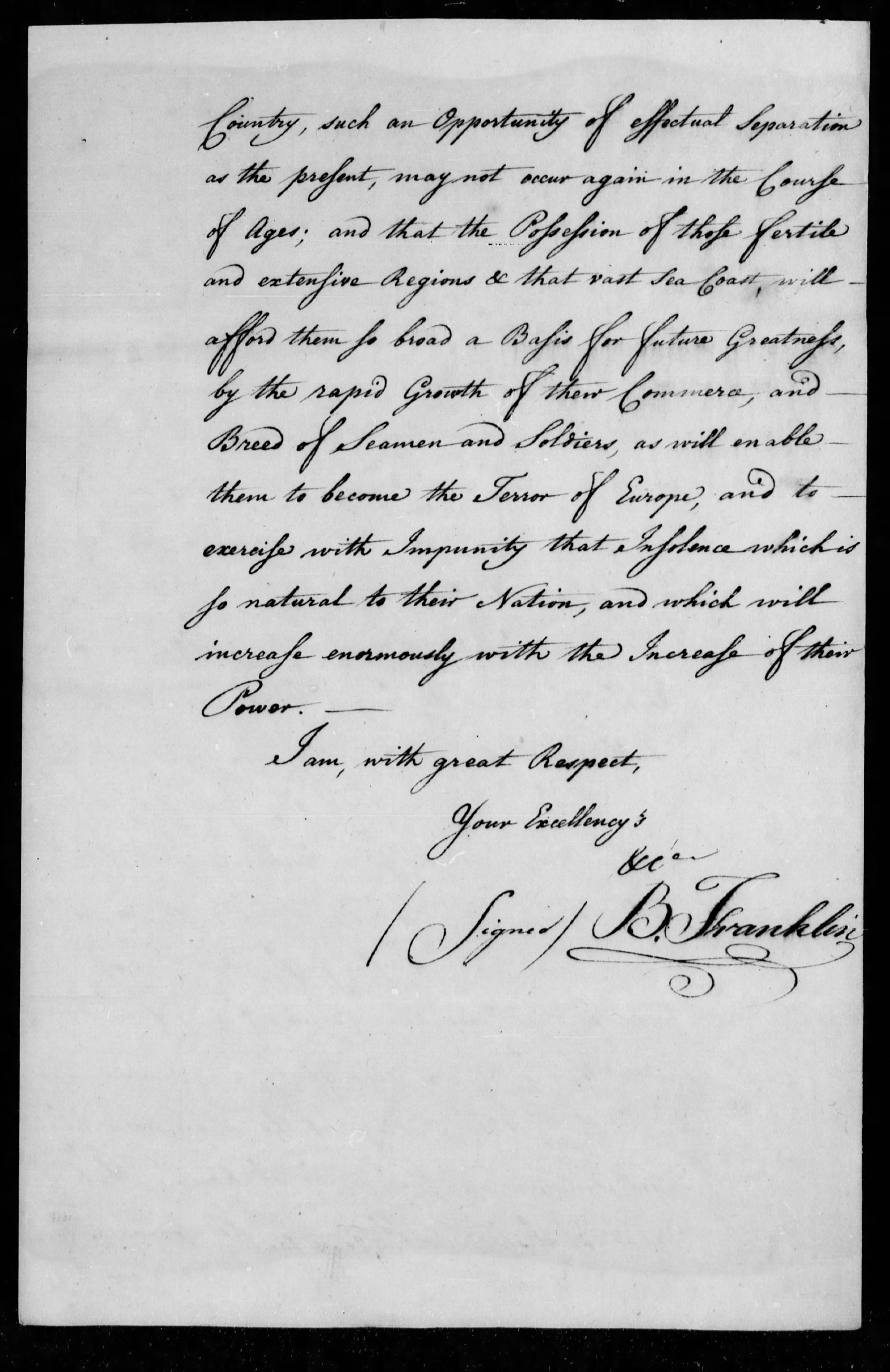 Final Page of Franklin’s letter to Vergennes – Pieces of History