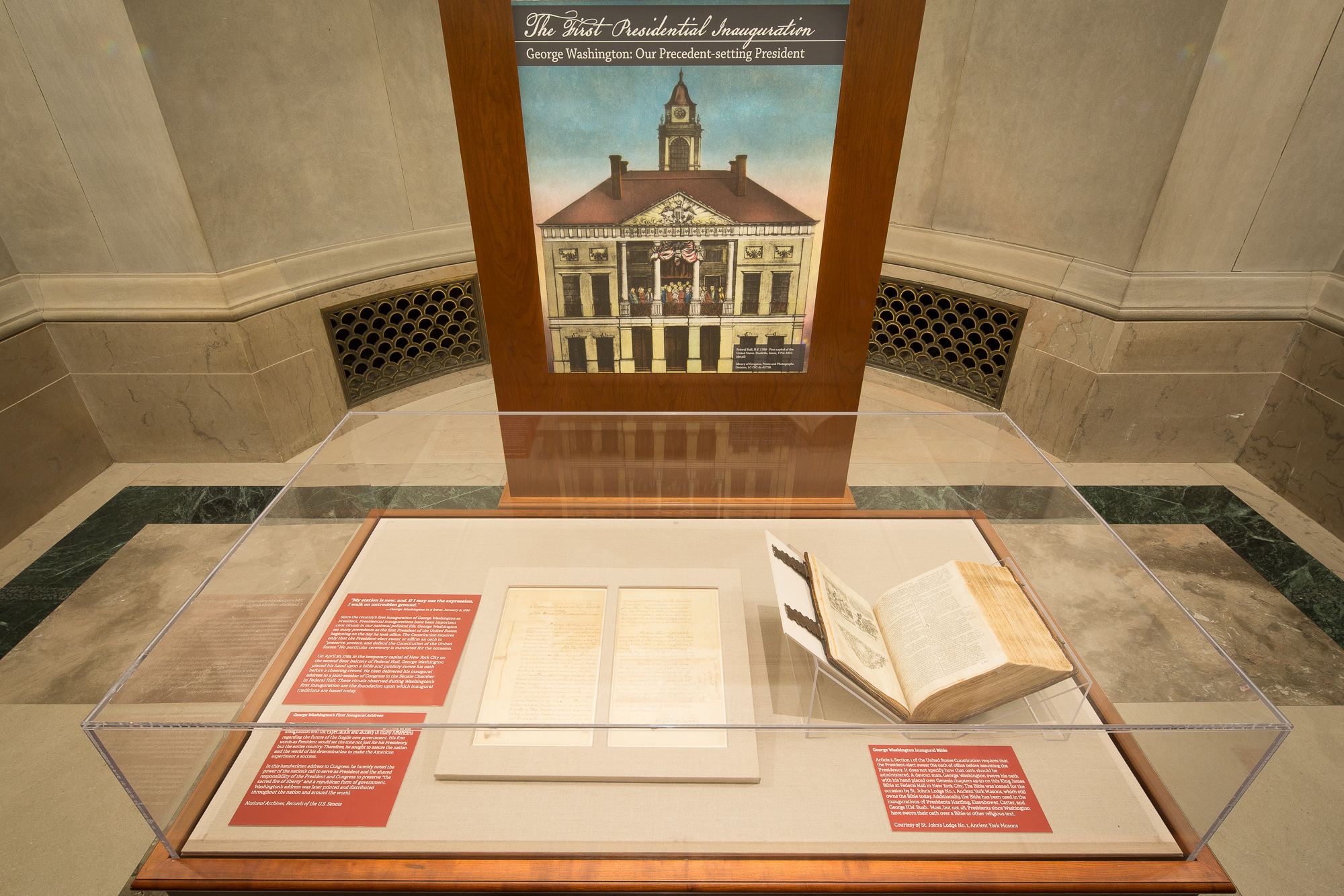 On Exhibit Washington’s First Inaugural Address and Bible