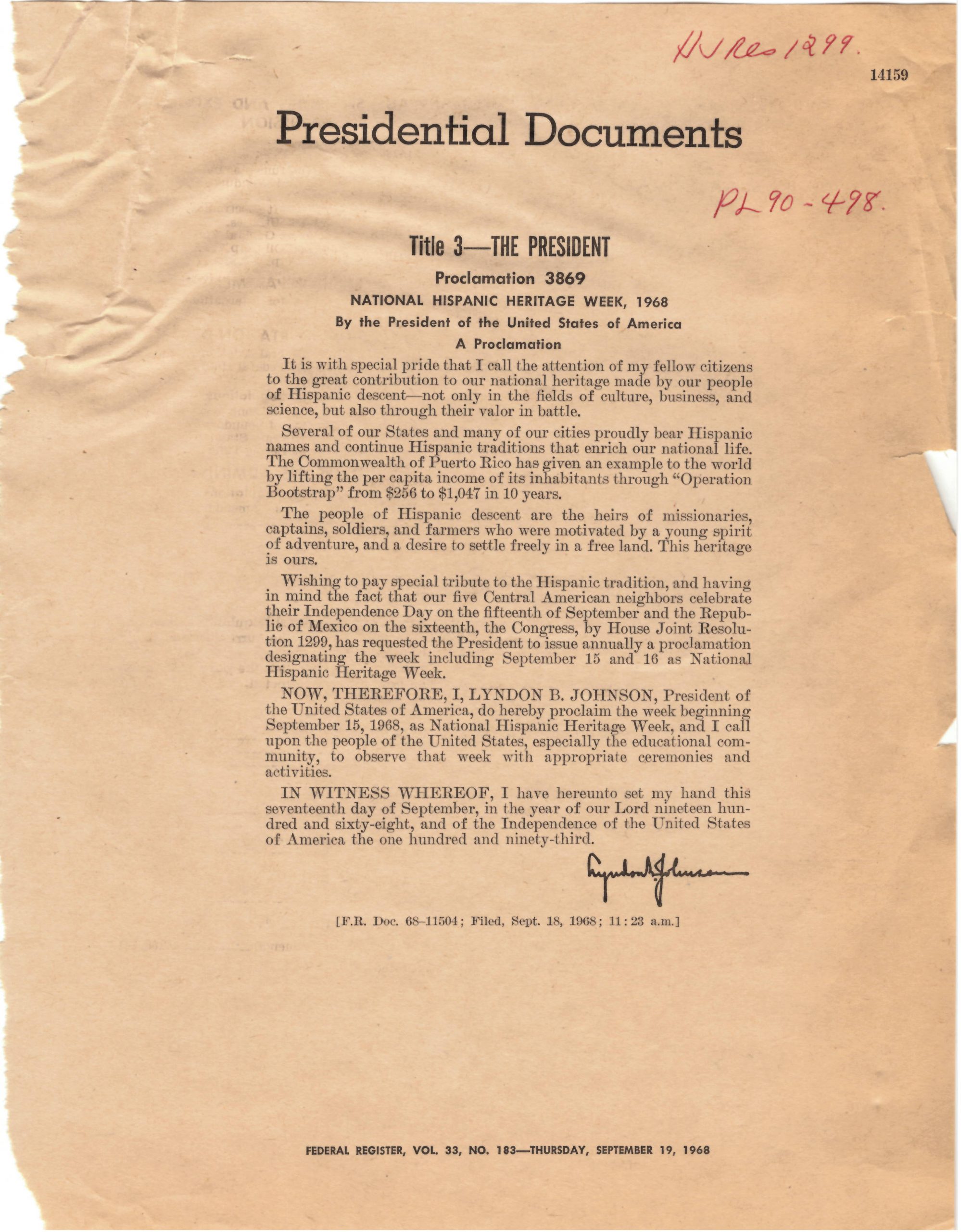 Proclamation 3869 (LBJ) – Pieces of History