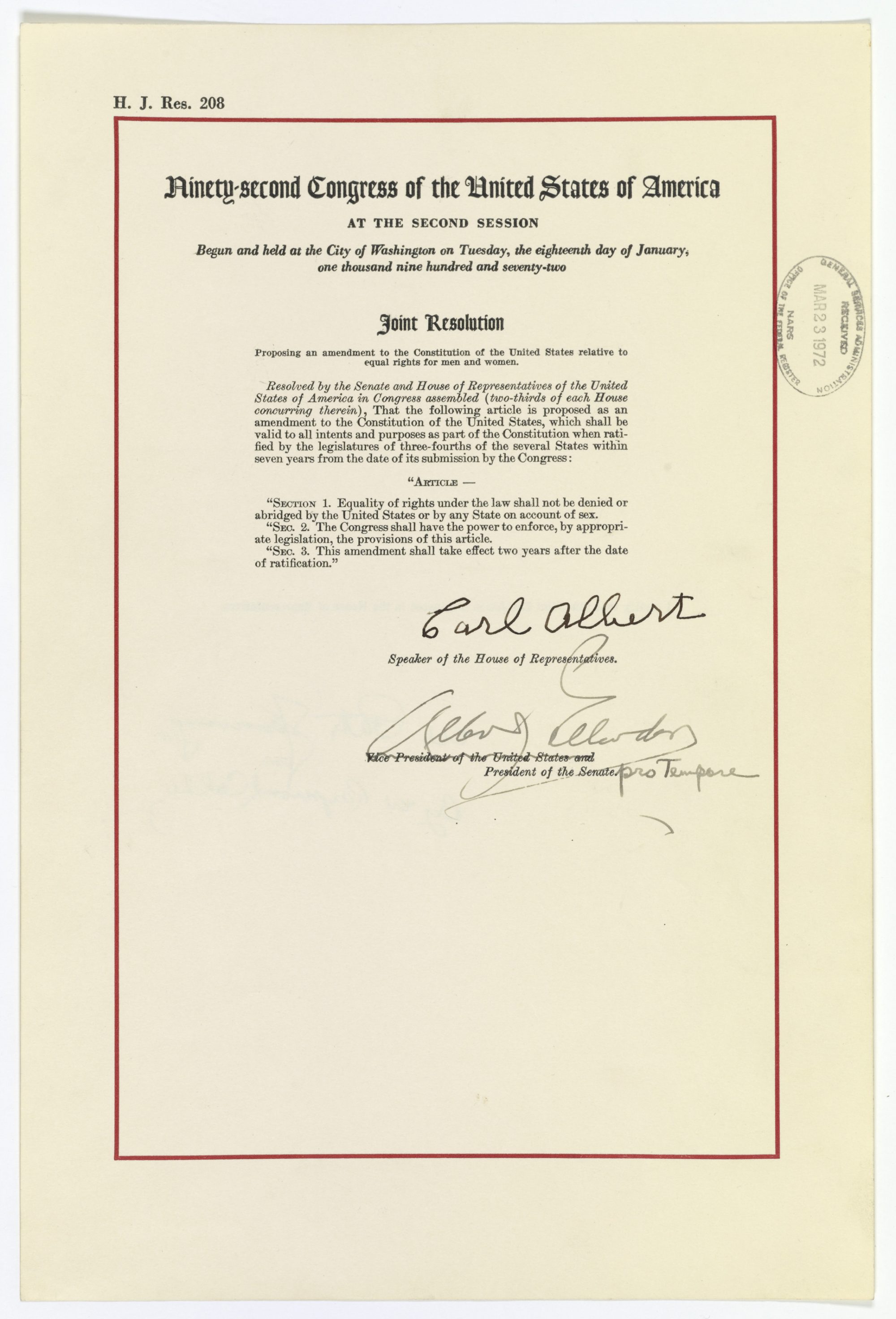 Unratified Amendments The Equal Rights Amendment Pieces of History