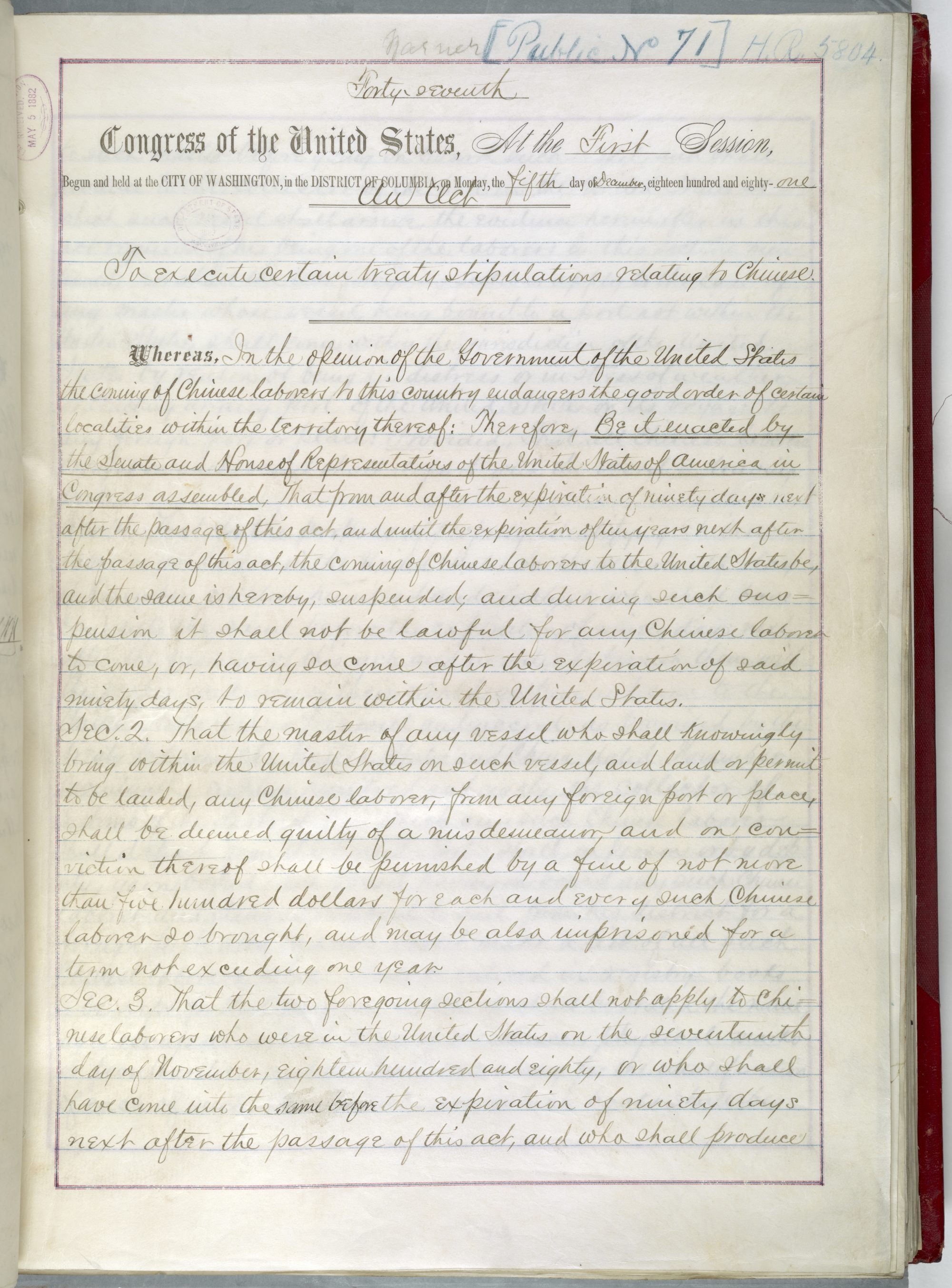 Navigating the Law The Chinese Exclusion Act of 1882 and the Trials of